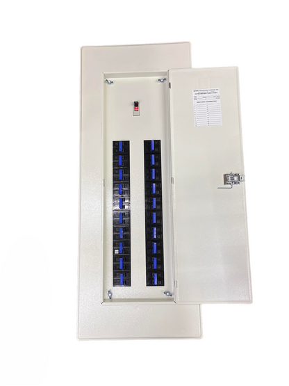 Koten 200A Panel Board 20 Branches 2P Bolt on metal electrical panel with open door and breakers