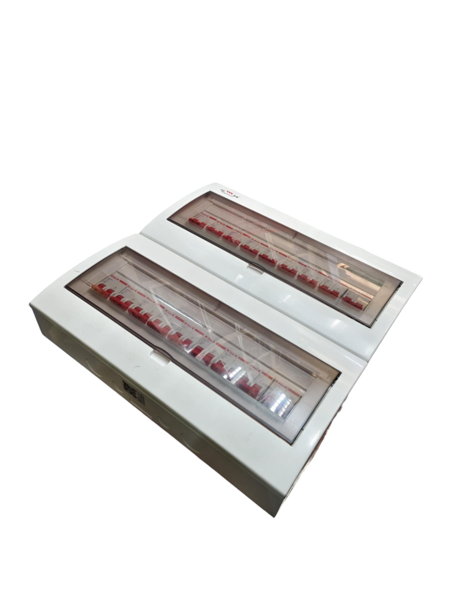 Dual row white distribution box with transparent cover and red DIN rail switches miniature circuit breaker 36 ways by Himel ZY