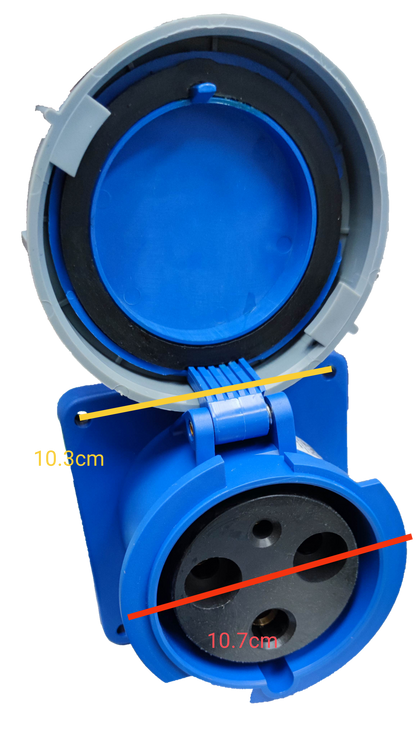 Grippes Blue Electrical Circuit Outlet with protective cover, part of Electx Electrical Supply