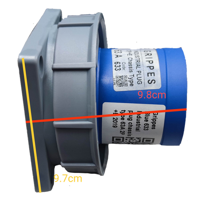Grippes Industrial Plug with Electx Electrical Supply Label, measuring 9.8cm by 9.7cm