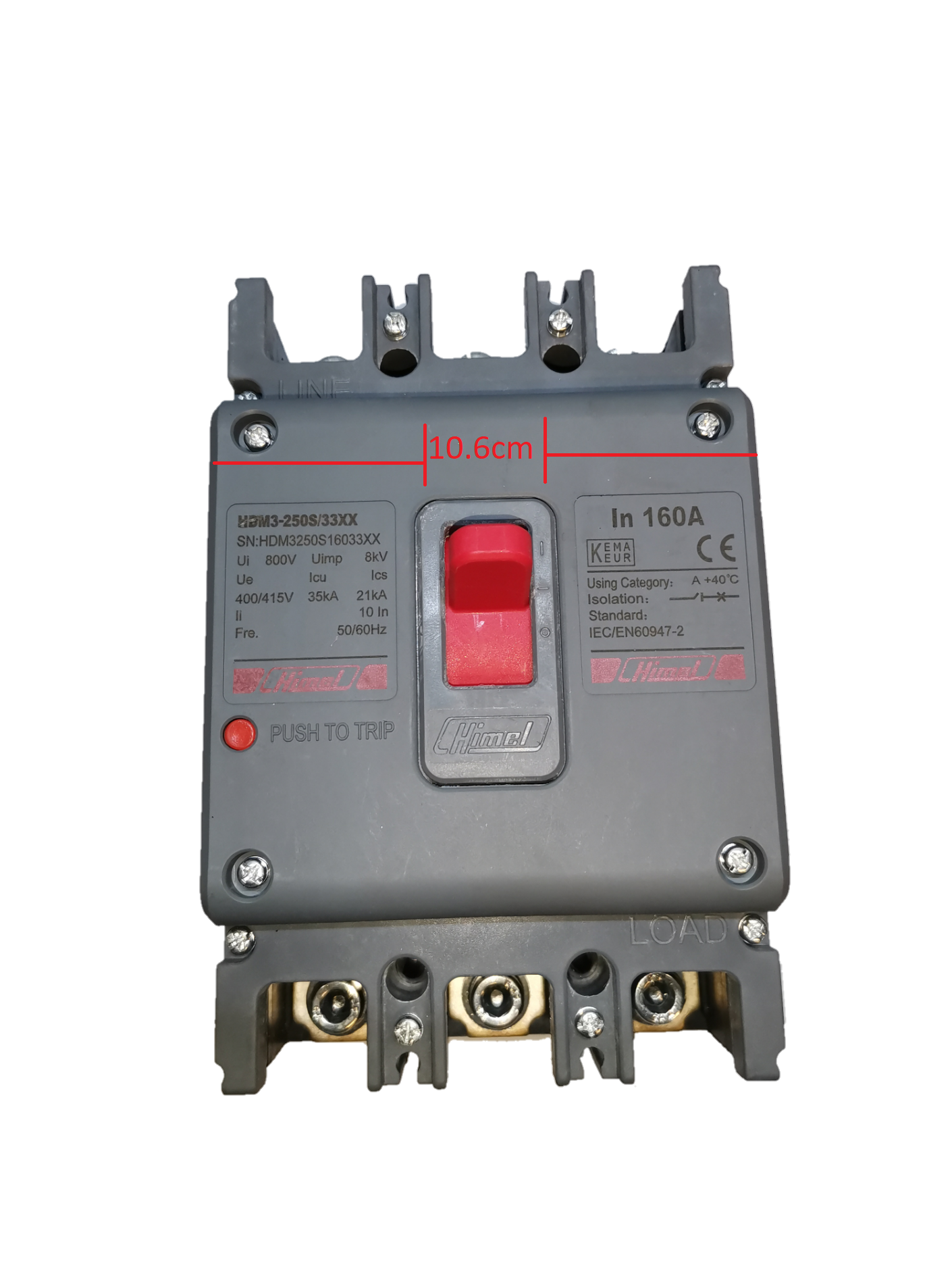 Himel Circuit Breaker rated at 160A for Electx Electrical Supply with clear labeling and trip button