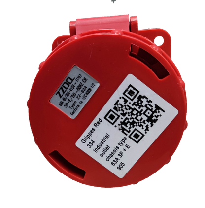 Grippes Red Industrial Power Point Outlet with Electx Electrical Supply Label and Durable Design