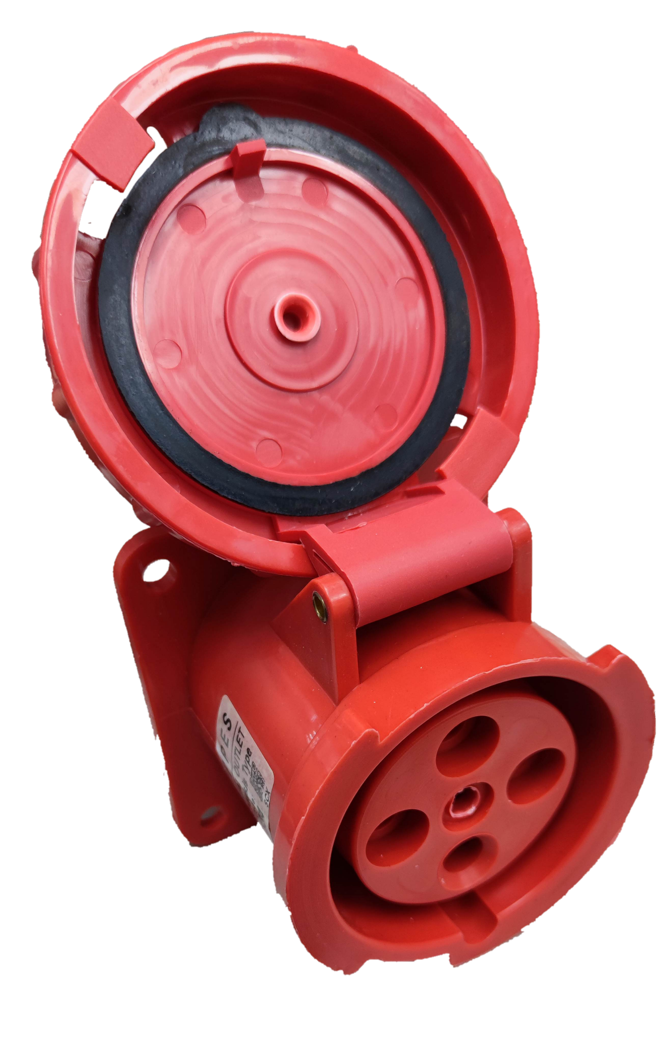 Grippes red power plug with protective cover ideal for Electx Electrical Supply installations