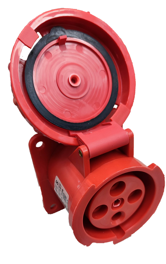 Grippes red power plug with protective cover ideal for Electx Electrical Supply installations
