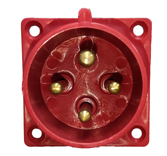 Grippes Red Electrical Power Plug with Four Brass Pins for safe connections from Electx Electrical Supply