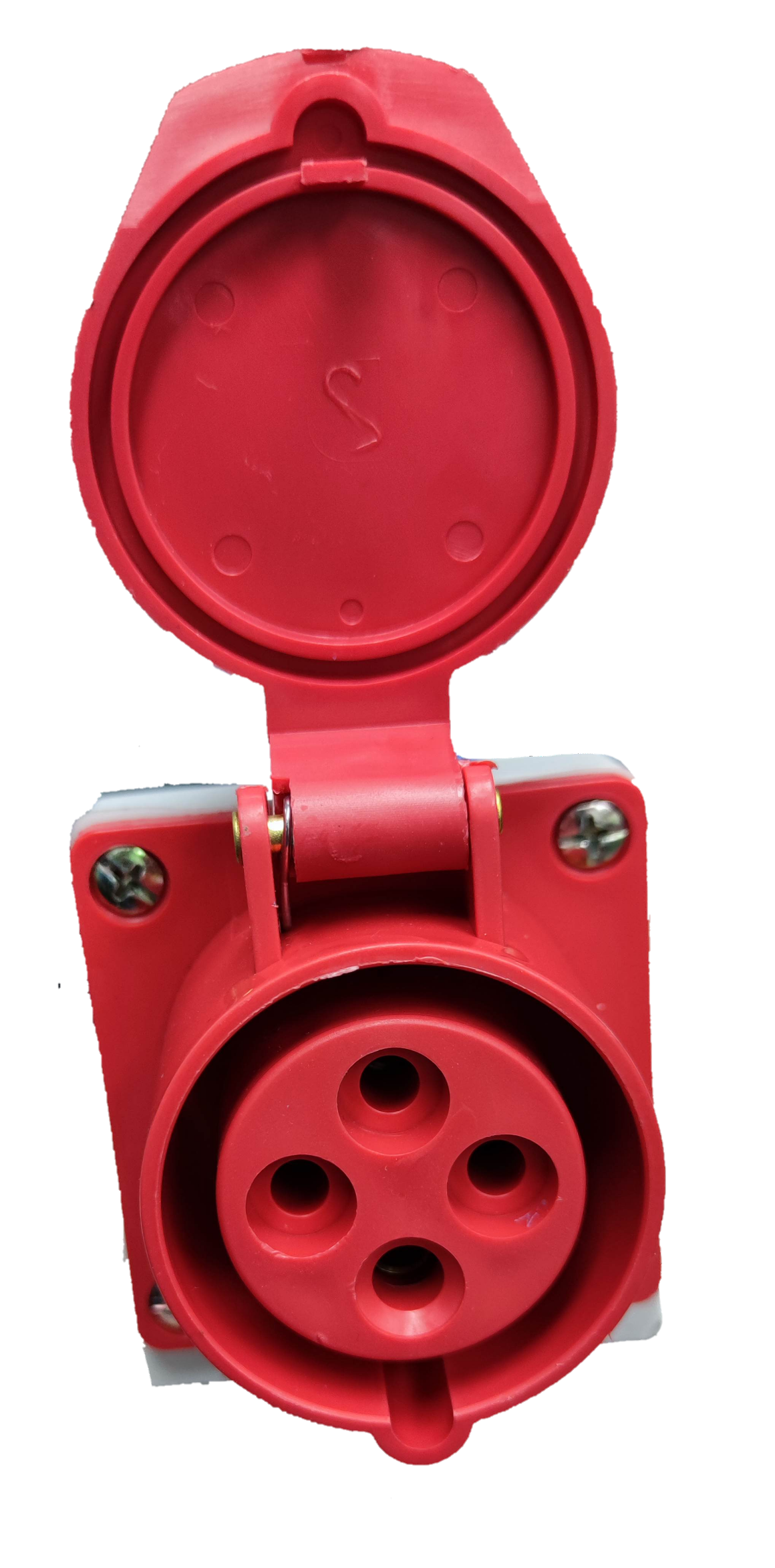 Grippes Electx Electrical Supply Red Four-Pin Electrical Connector with Protective Cover Opened