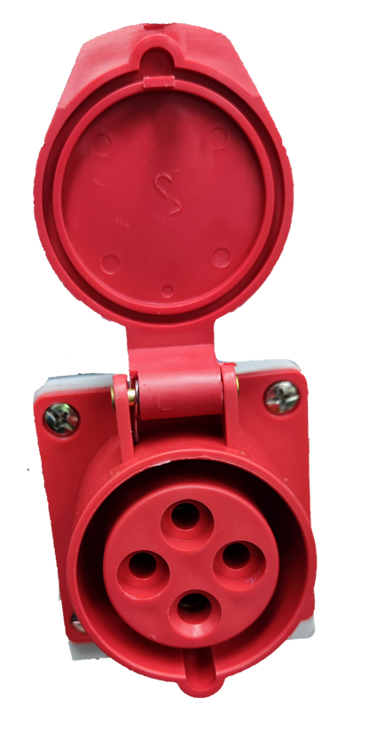Grippes Electx Electrical Supply Red Four-Pin Electrical Connector with Protective Cover Opened
