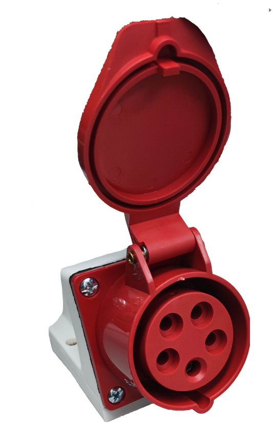 Grippes Red Power Socket with Protective Cover, ideal for Electx Electrical Supply installations.