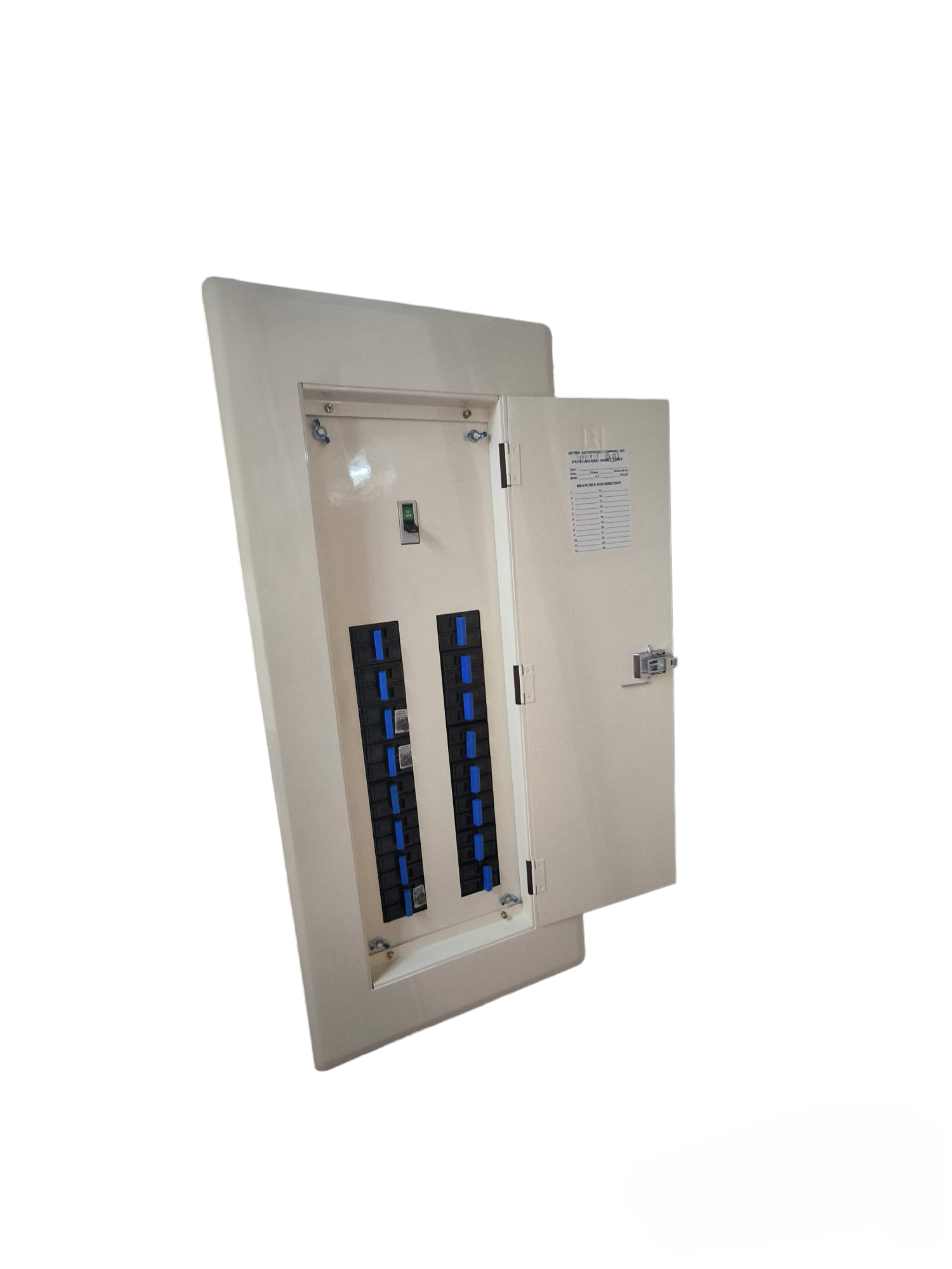 Koten 250A 2P Panel Board 16 Branches Bolt-on beige wall mounted electrical panel with open door