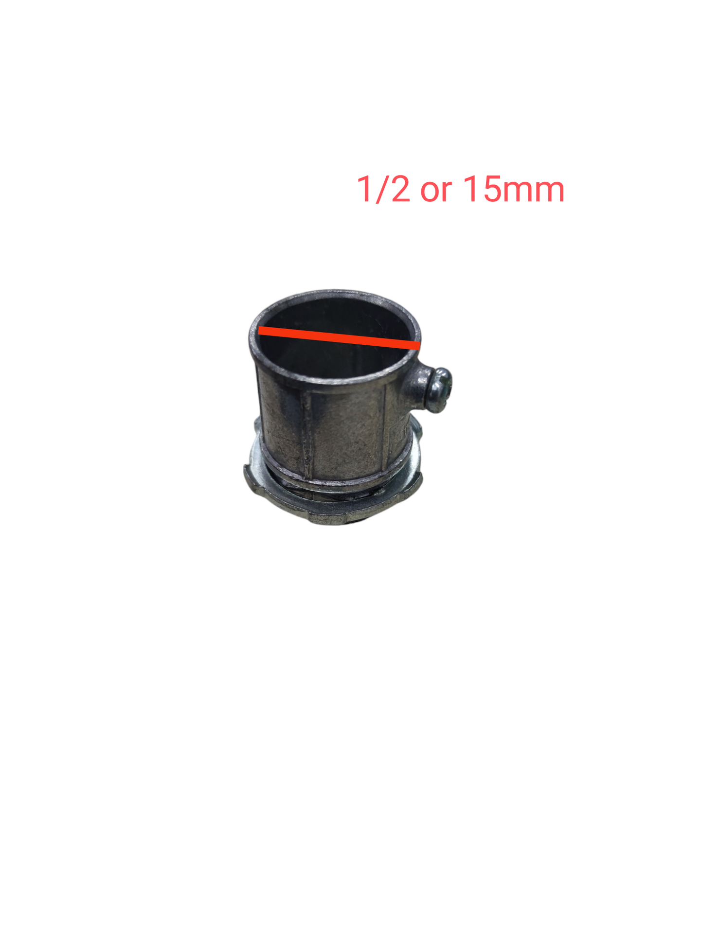 Local EMT connector with lock nut for 1/2 inch or 15mm pipe fittings in durable metal construction