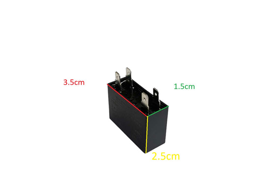 Fan capacitor 1.0uF 450V black rectangular electrical component with metal terminals