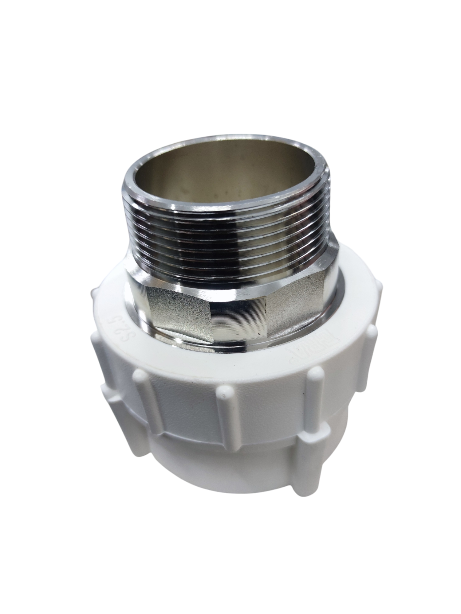 ERA PPR Male Thread Adapter 75mm with white plastic body and silver metal threaded end