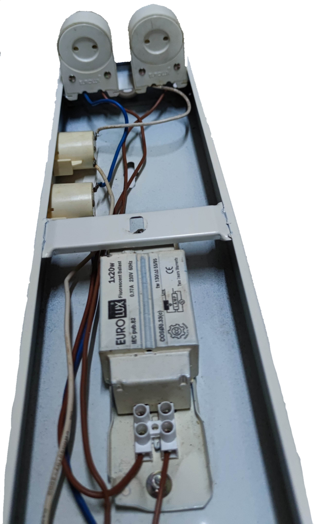 Eurolux 2x20W Fluorescent Fixture Box type with wiring and sockets for lighting installation