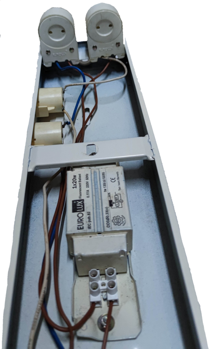Eurolux 2x20W Fluorescent Fixture Box type with wiring and sockets for lighting installation