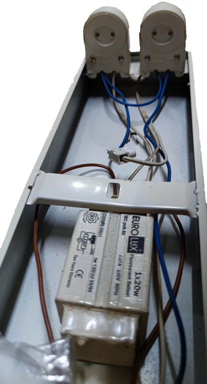 Eurolux 2x20W Fluorescent Fixture Box type lighting installation with wiring and lamp holders