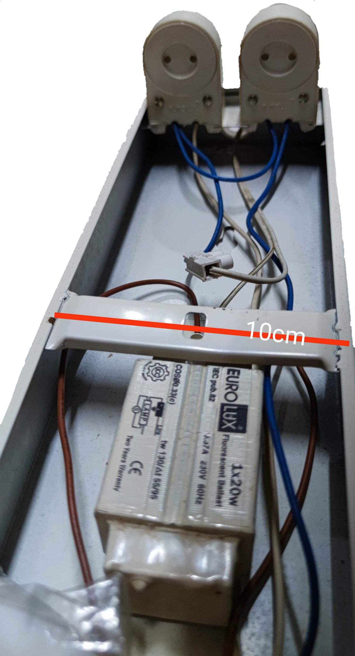 Eurolux 2x20W Fluorescent Fixture Box type with wiring and sockets inside metal housing
