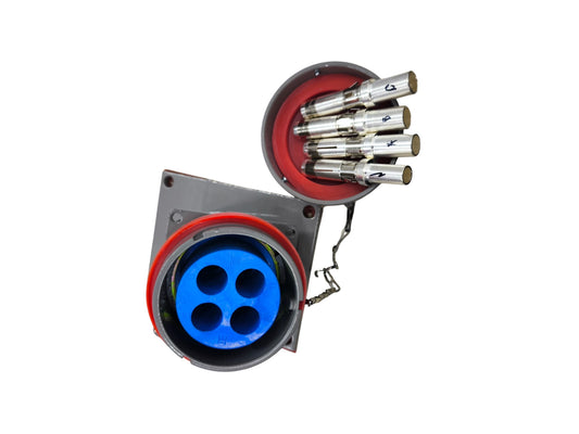 Grippes explosion proof industrial outlet with blue socket and multiple connection points for safe usage