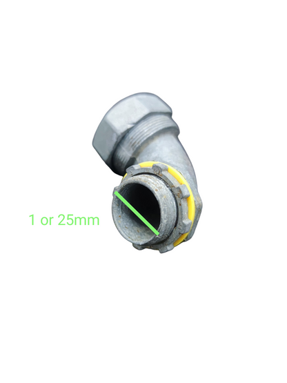 Liquid Tight Angle Connector, Liquid Tight Elbow Available in 1/2, 3/4, 1, 1 1/4, 1 1/2, 2, 2 1/2, 3" and 4"