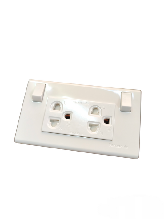 Panasonic Duplex Universal Outlet 16A 250V with Ground and Plate with Individual Switch Control WEGP1282-5