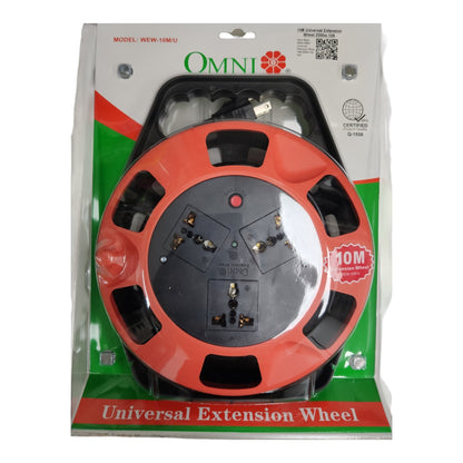 Omni 3 Gang Extension Cord Wheel Type  Universal Outlet with Safety Breaker 10A 220V 10 Meters WEW-10M/U