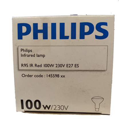 Philips 100W 240V E27 Infrared Lamp Red, Massage Lamp, Heat Lamp for Muscles