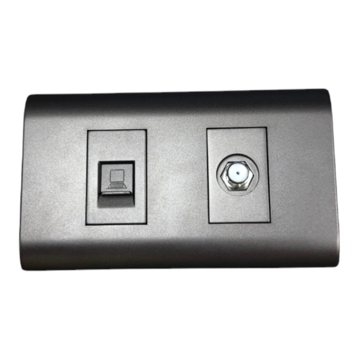 Royu Telephone Voice Jack RJ11 and Cable TV F Type Thread Socket with Plate Cover Dark Gray PLANO Series (RWP2/DG)/(RMX2/DG)/(RMX1/DG)