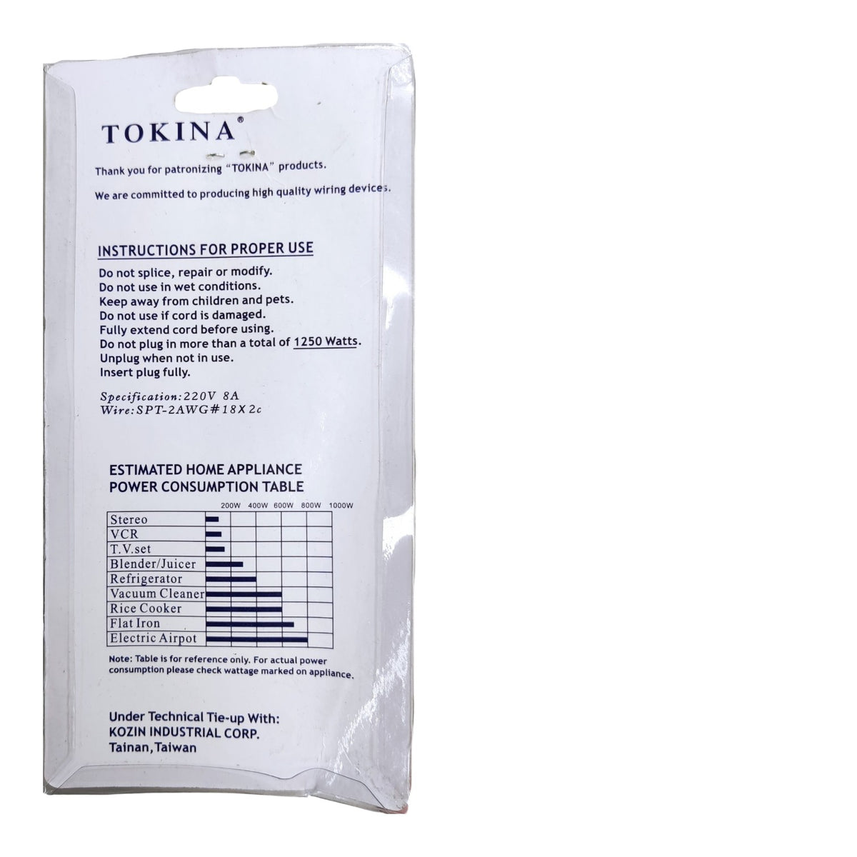 Tokina Extension Cord 3.6 Meters 3 Gang Flat Pin, 3 Meters Extension Cord 3 Socket Flat Pin Receptacle