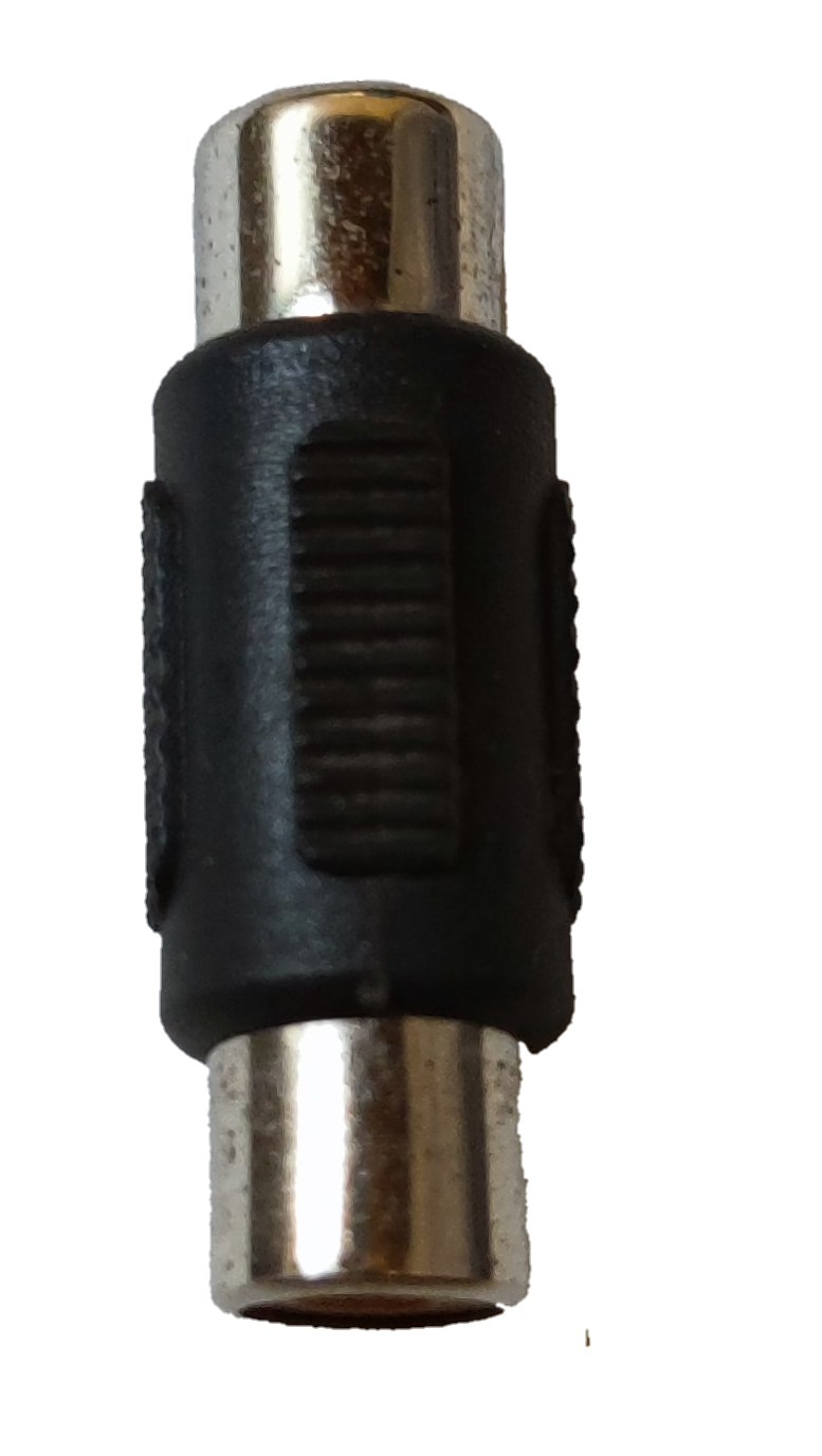 Female to female RCA connector featuring a durable black casing and gold-plated ends for optimal connectivity