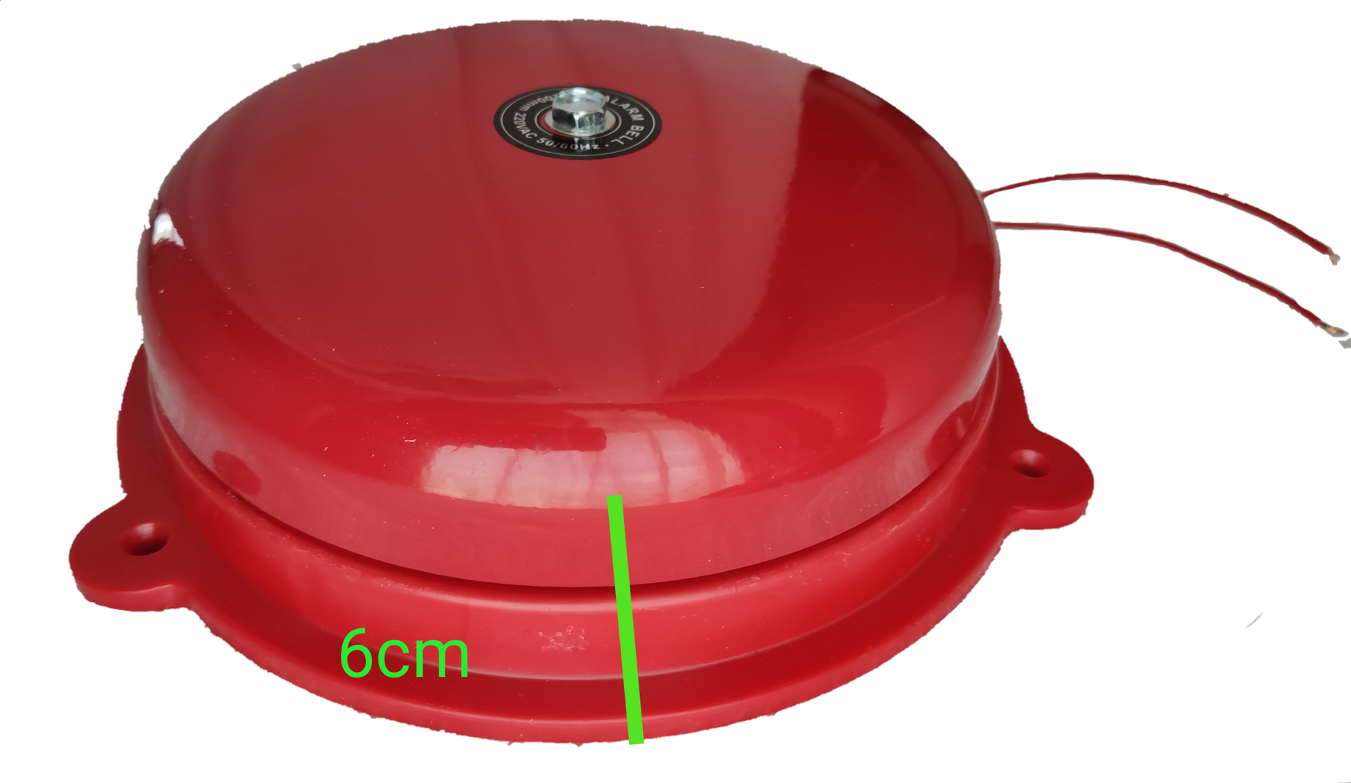 10 inch fire alarm bell 220VAC in bright red with two wiring connections for installation