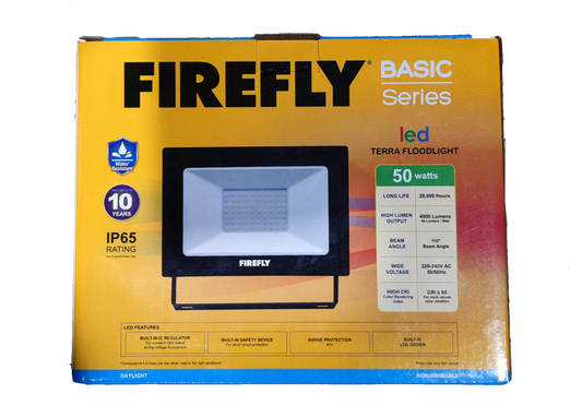 Firefly 50W LED floodlight daylight outdoor lighting with IP65 rating and 10 year warranty