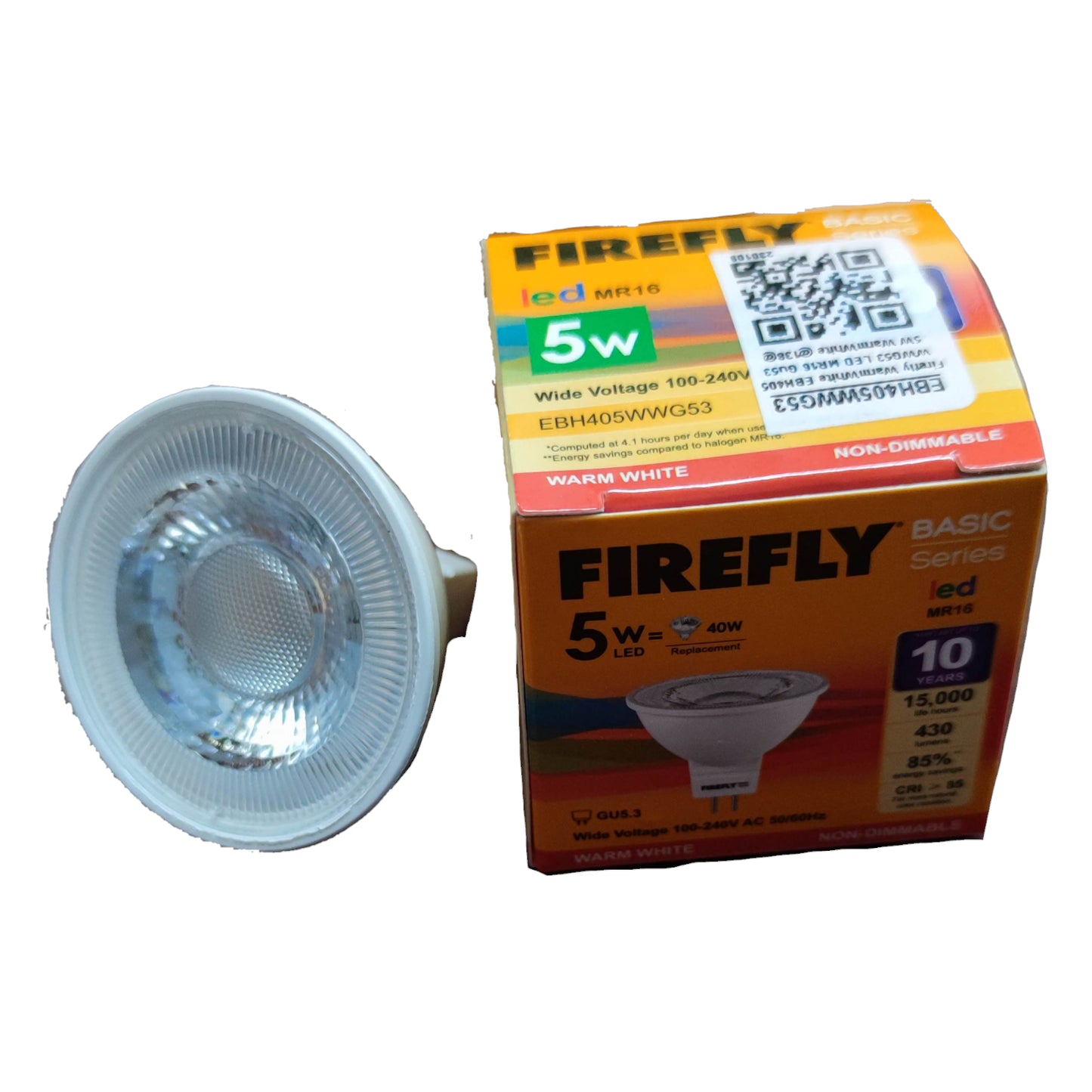 Firefly 5W MR-16 LED Warm White 3000K Bulb with 15,000-hour lifespan and energy efficiency