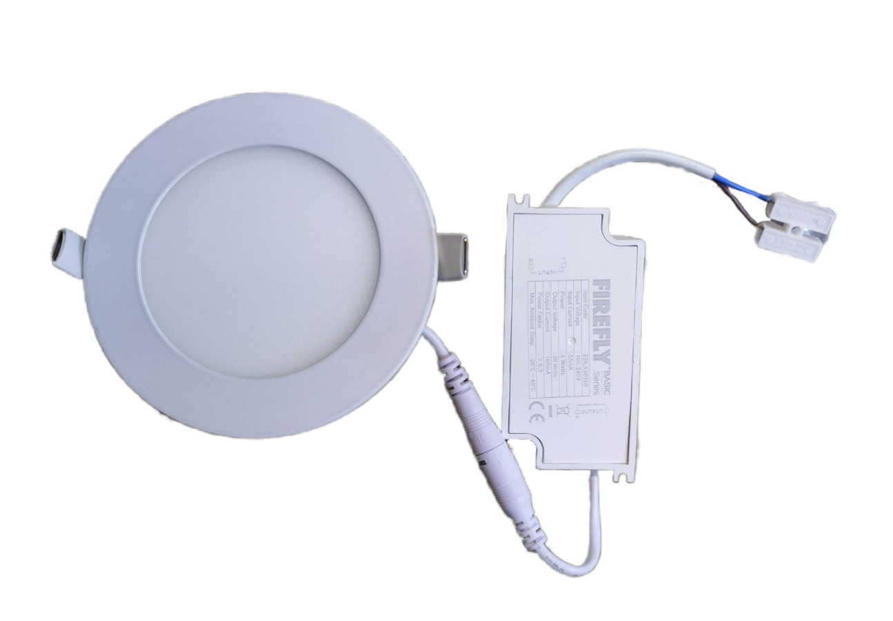 Firefly 6W LED round recessed downlight 120mm with slim design and attached driver for easy installation