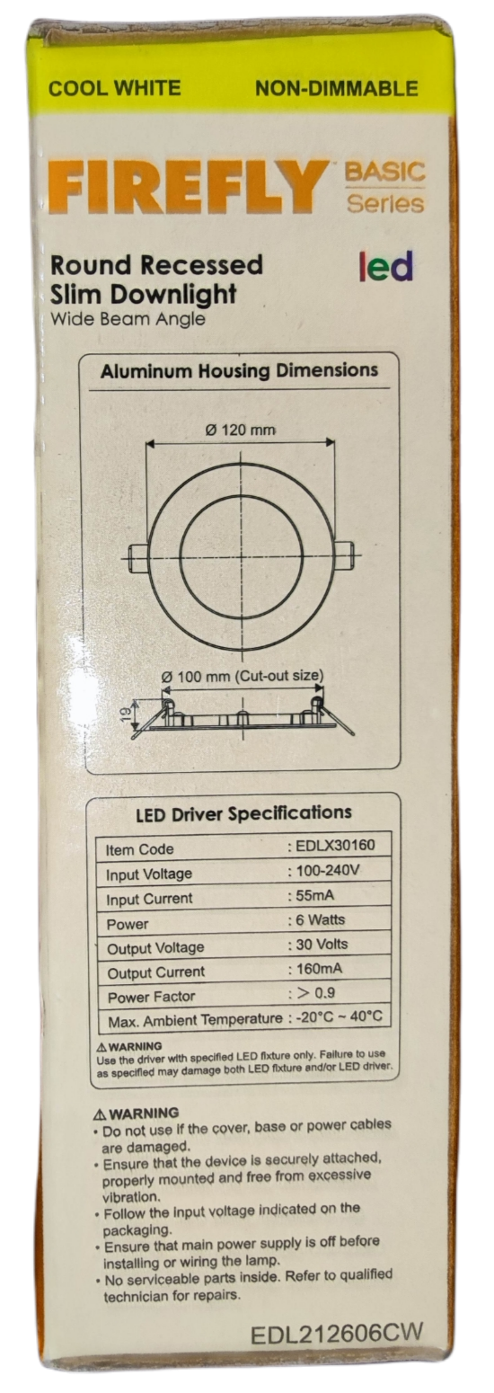 Firefly 6W LED round recessed downlight 120mm with aluminum housing and wide beam angle