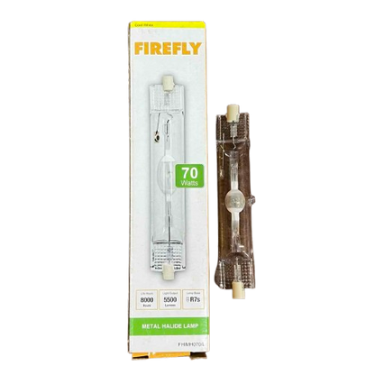 Firefly 70W metal halide lamp linear in packaging, ideal for bright lighting solutions