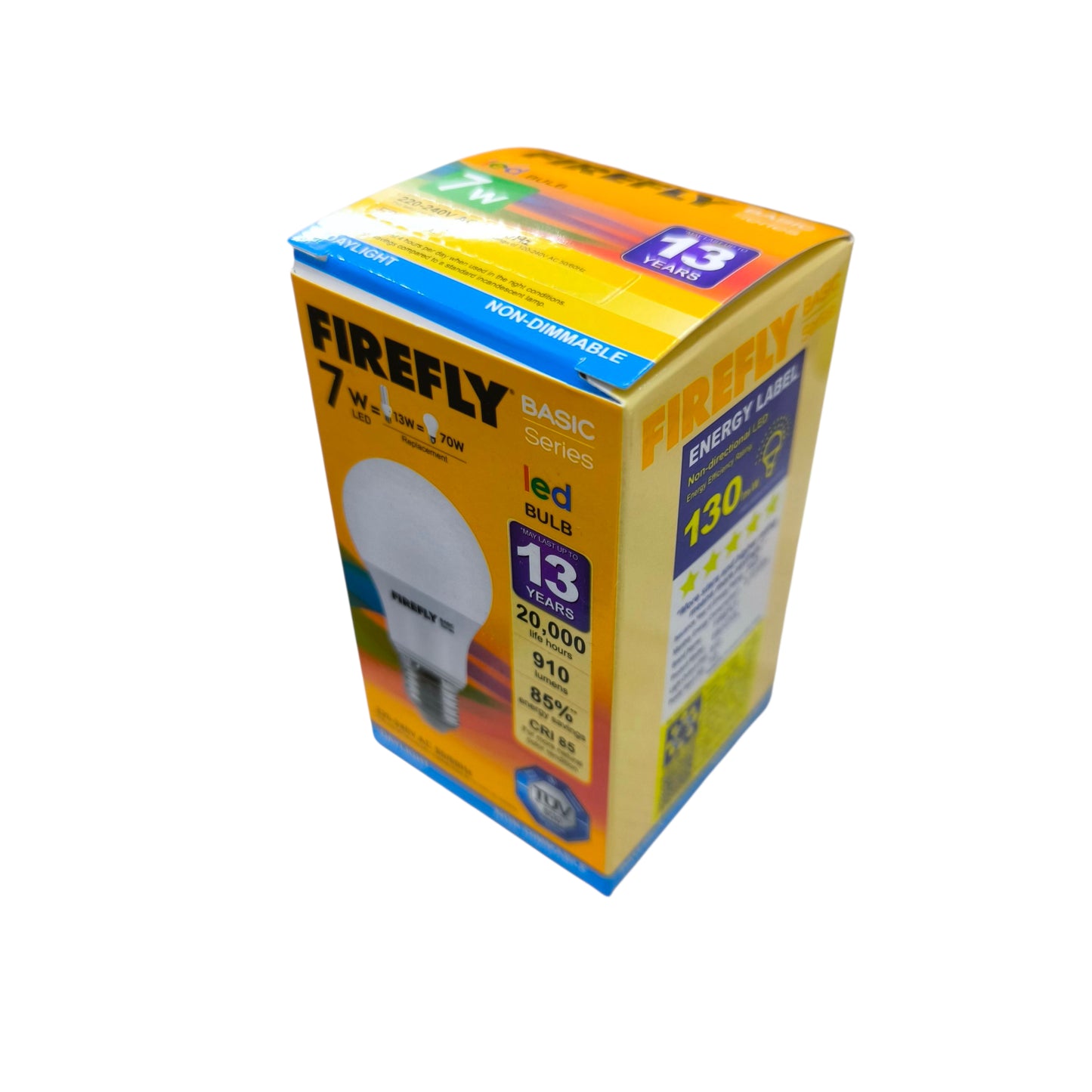 Firefly 7W LED Bulb Lamp E27 220V in packaging designed for energy efficiency and long-lasting use