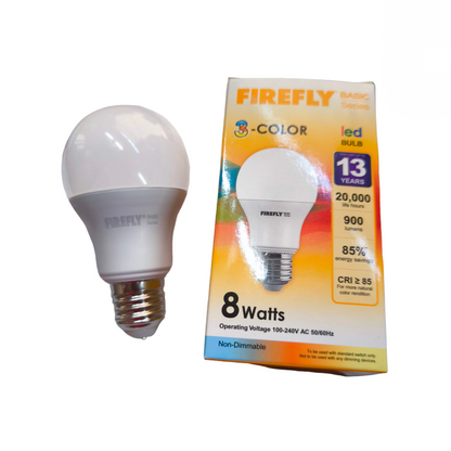 Firefly 8W tri color LED bulb with energy efficiency and long lifespan for versatile lighting solutions