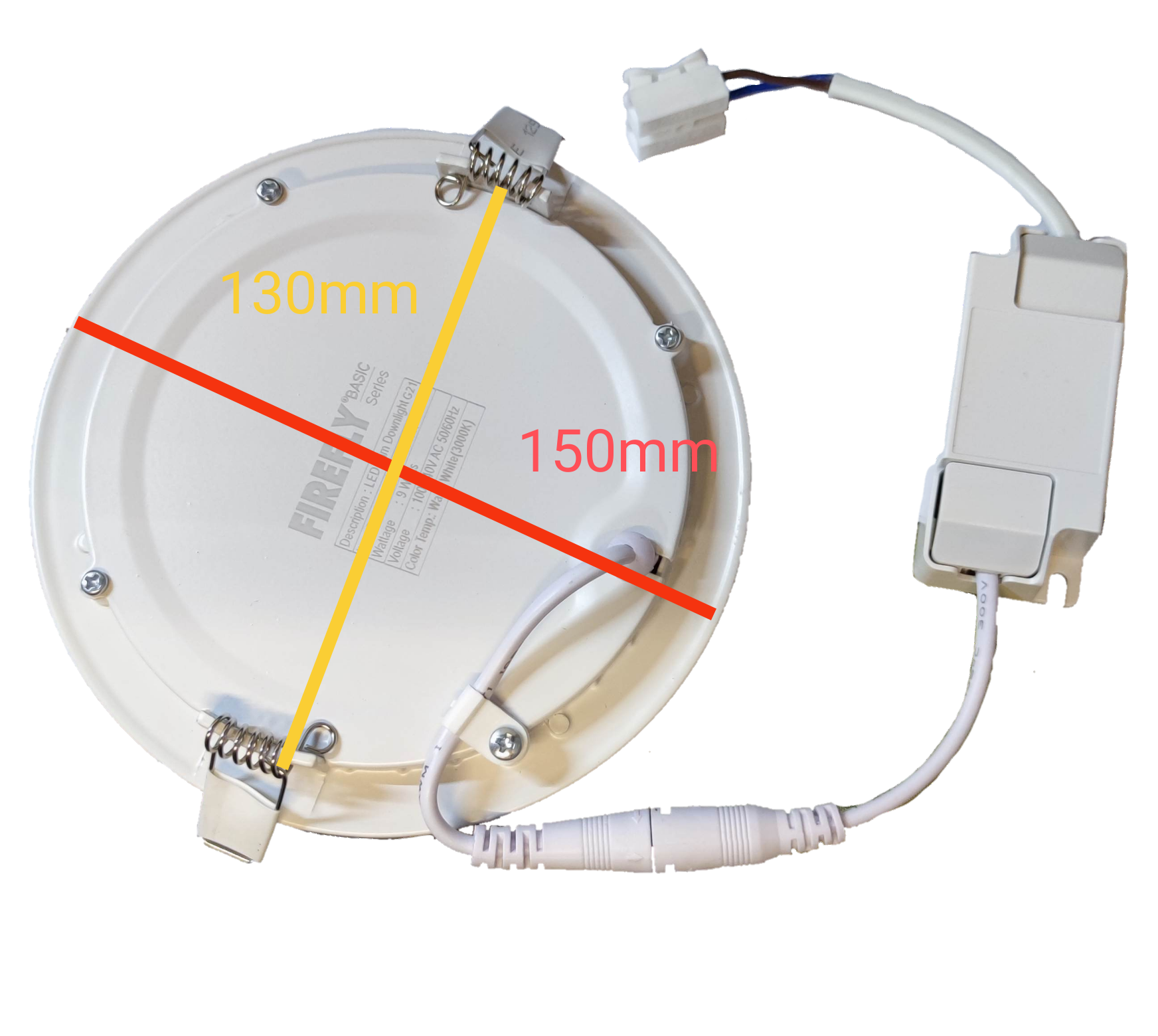 Firefly 9W LED round recessed downlight with dimensions of 130mm and 150mm for modern lighting solutions