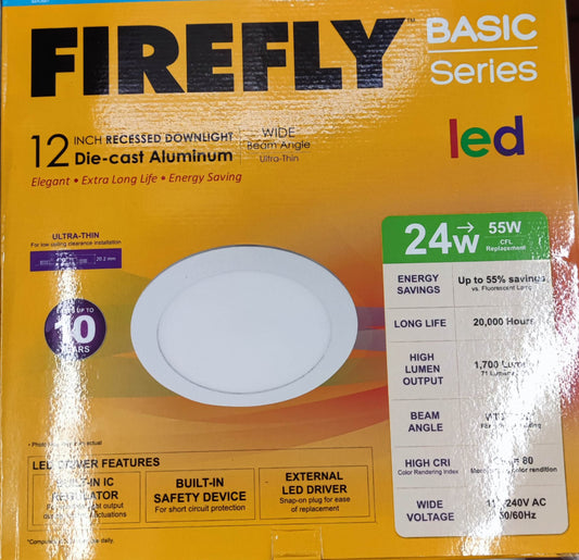 Firefly 12 inch LED recessed downlight 24W daylight with energy-saving features and long lifespan