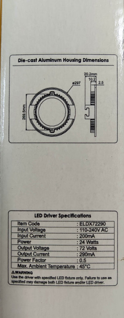Firefly LED recessed downlight 24W daylight with die-cast aluminum housing dimensions and driver specifications