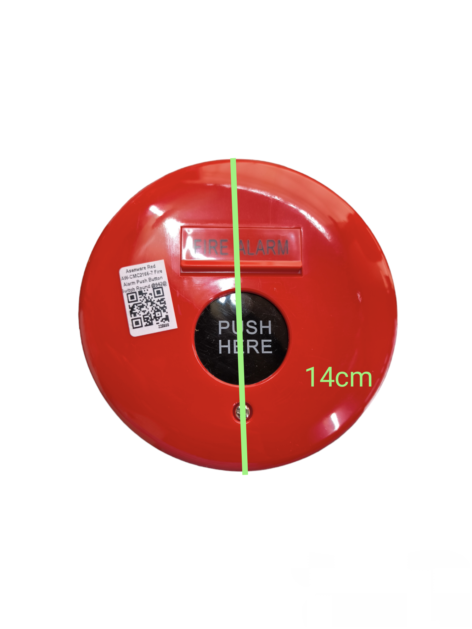 Asenware manual call point push button fire alarm with red circular design and push here center
