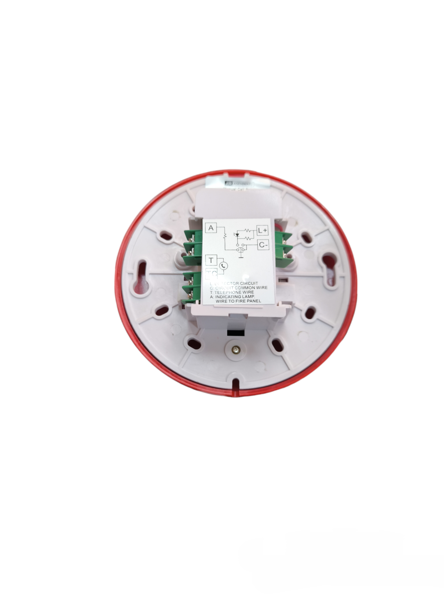 Asenware manual call point push button fire alarm base with wiring terminals and white label