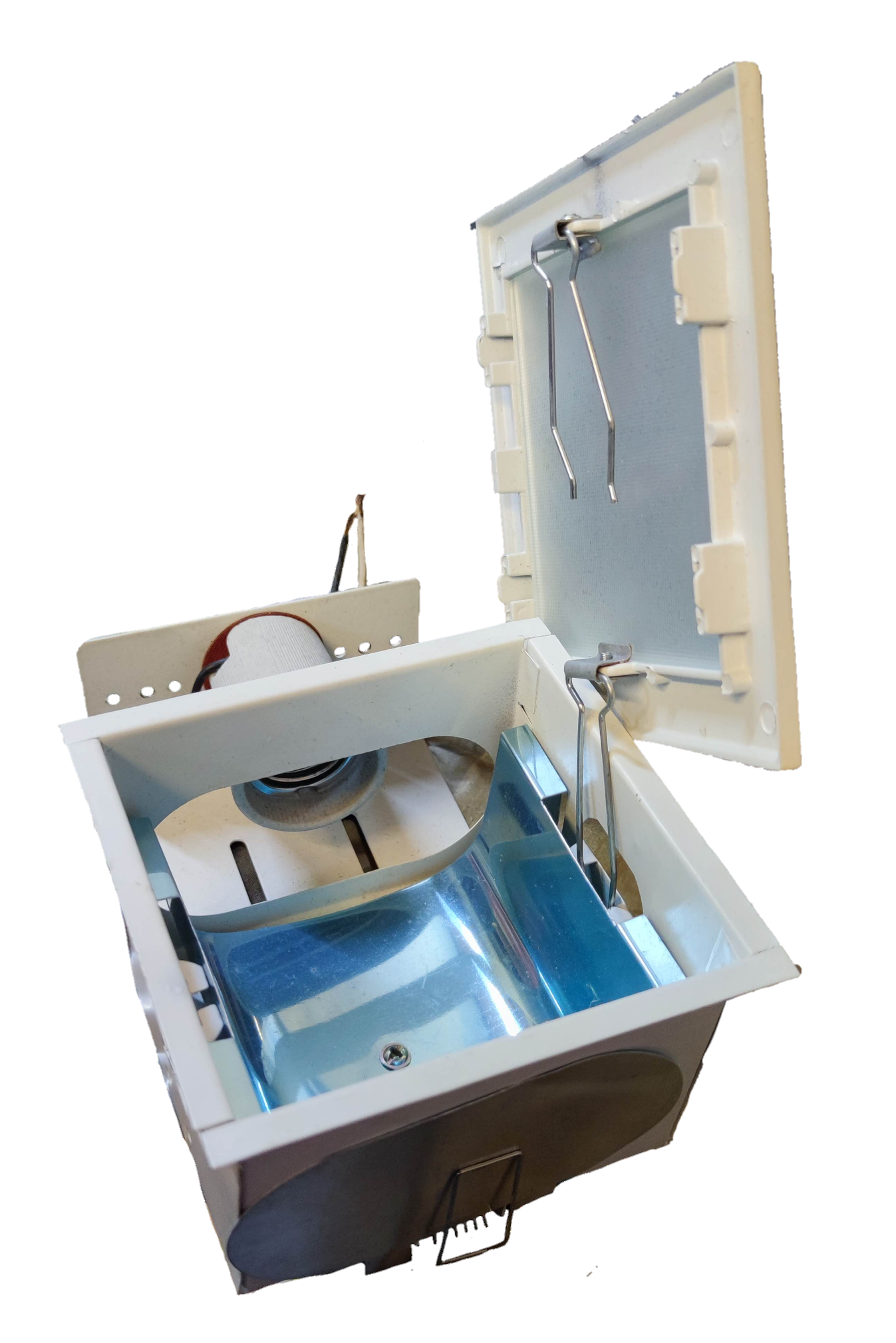 Fixture Square 5 Inches 1xE27 Lighting Installation with Open Lid Showing Interior Structure