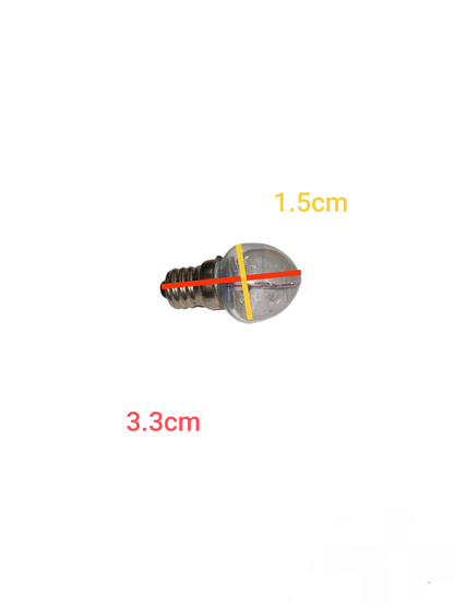 Flash Light Bulb E10 6V incandescent bulb with clear glass and metal screw base measuring 3.3cm by 1.5cm