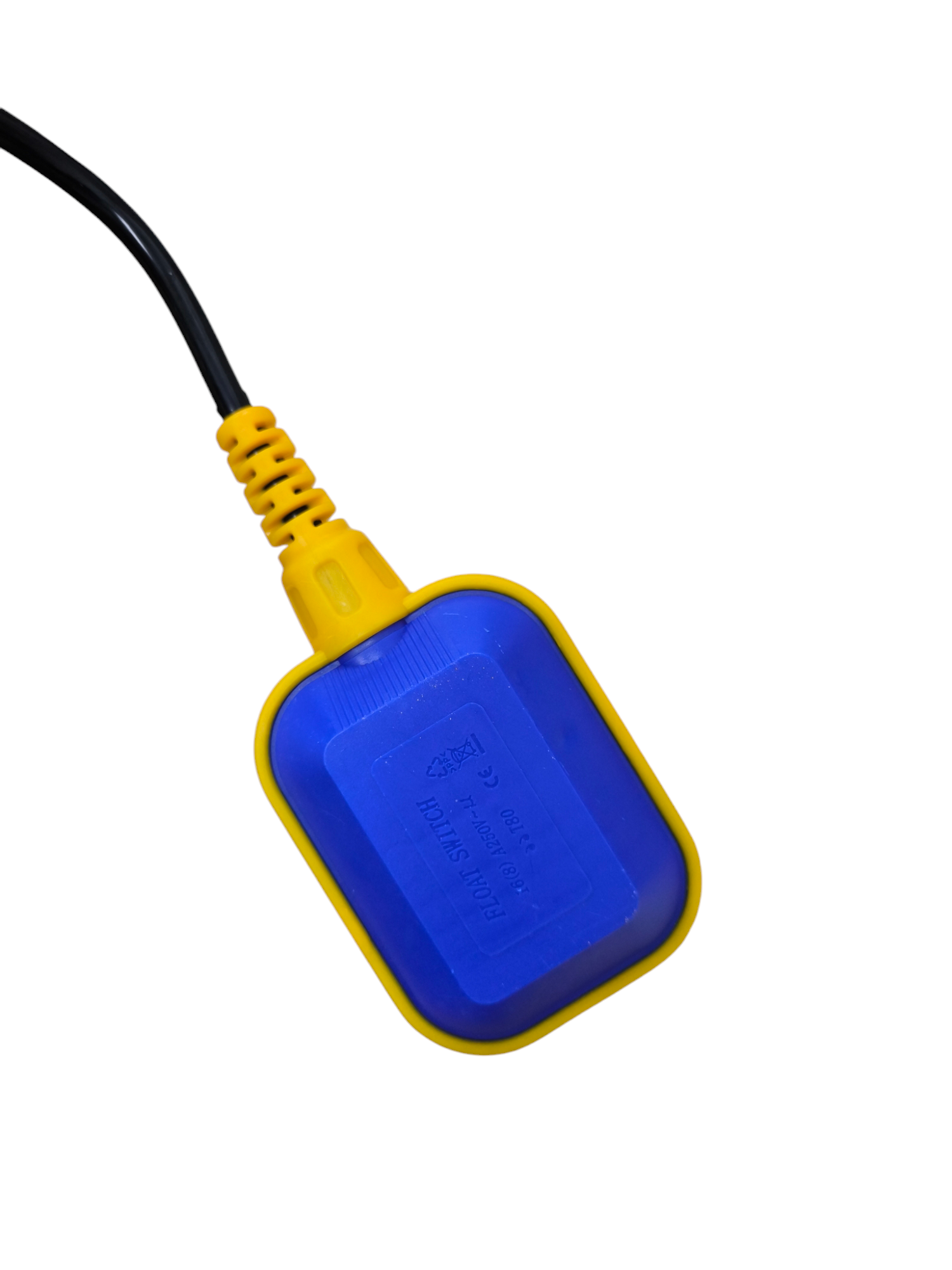 Float switch 5 meters 10A with a durable blue and yellow design for water level control