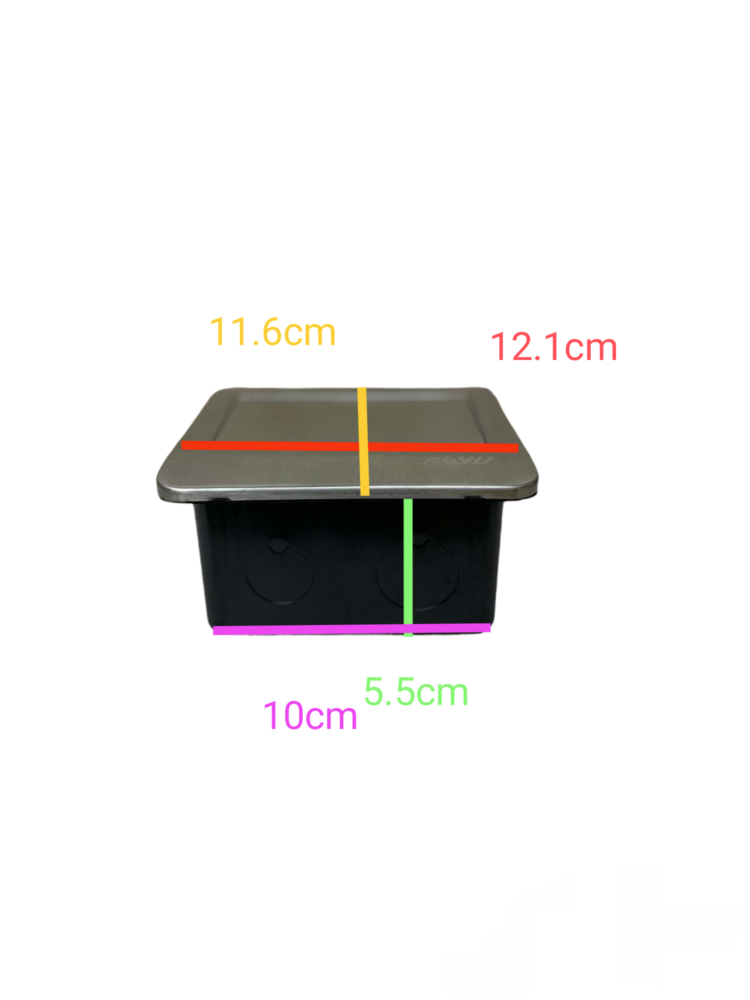 Royu Floor Outlet 4 Port USB Outlet 2100mAh with dimensions showing length width and height