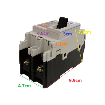 Fuji MCCB BW50EAG-CE 20A circuit breaker. Compact dual-pole molded case breaker with toggle handle and visible terminal openings