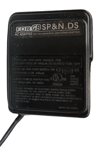 Black Game Boy Charger SP and NDS AC adapter with universal switching for handheld gaming devices