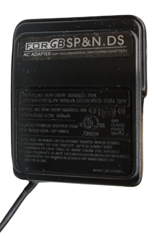 Black Game Boy Charger SP and NDS AC adapter with universal switching for handheld gaming devices