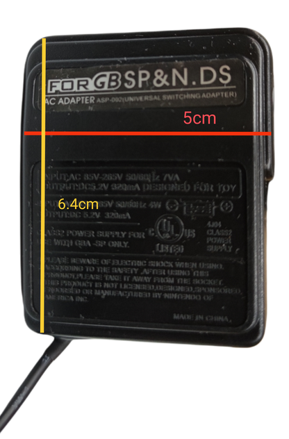 China made black Game Boy Charger SP and NDS power adapter with detailed label and cable