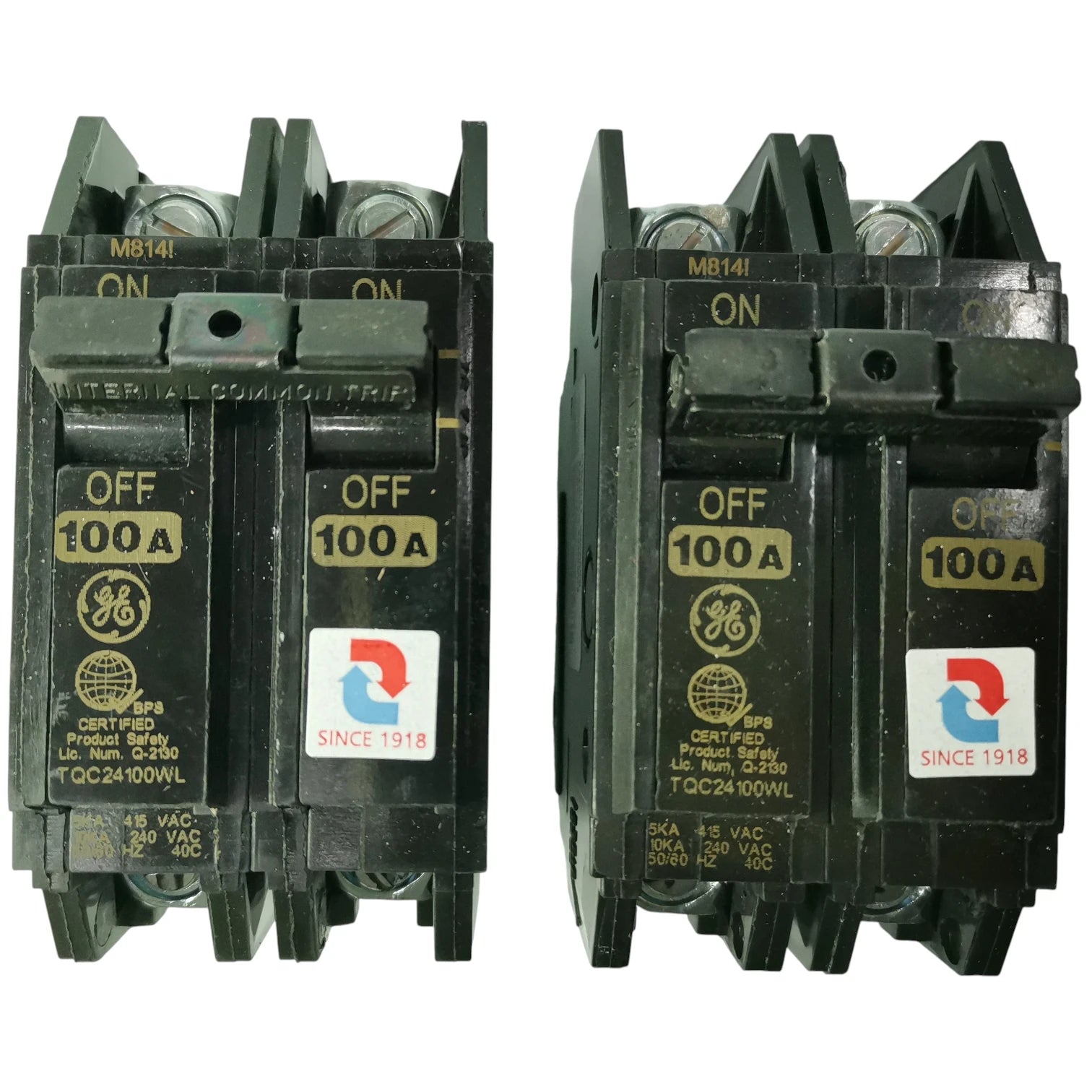 GE 100A Circuit Breaker 2 Pole TQC24100WL with dual switches for electrical safety and protection